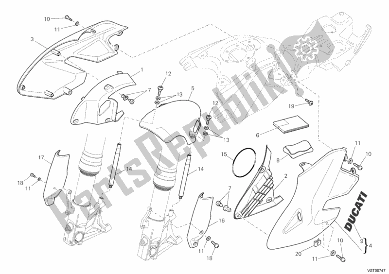 All parts for the Fairing of the Ducati Hypermotard 1100 EVO USA 2011